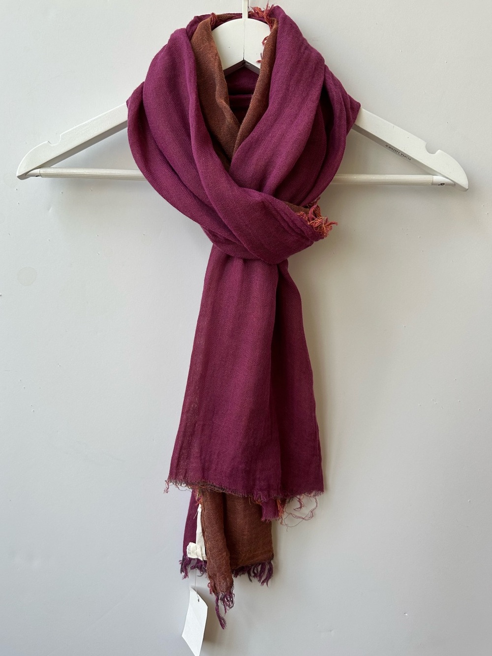 Eileen Fisher - Two Tone Organic Cotton Lightweight Scarf - Magenta / Rust Brown